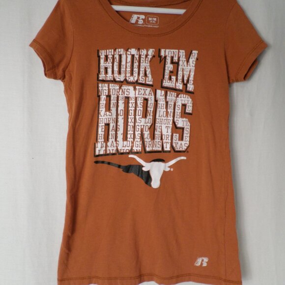 Russell Short Sleeve Orange Hook Em Horns College Football Tee Womens Sz Medium - Picture 2 of 9